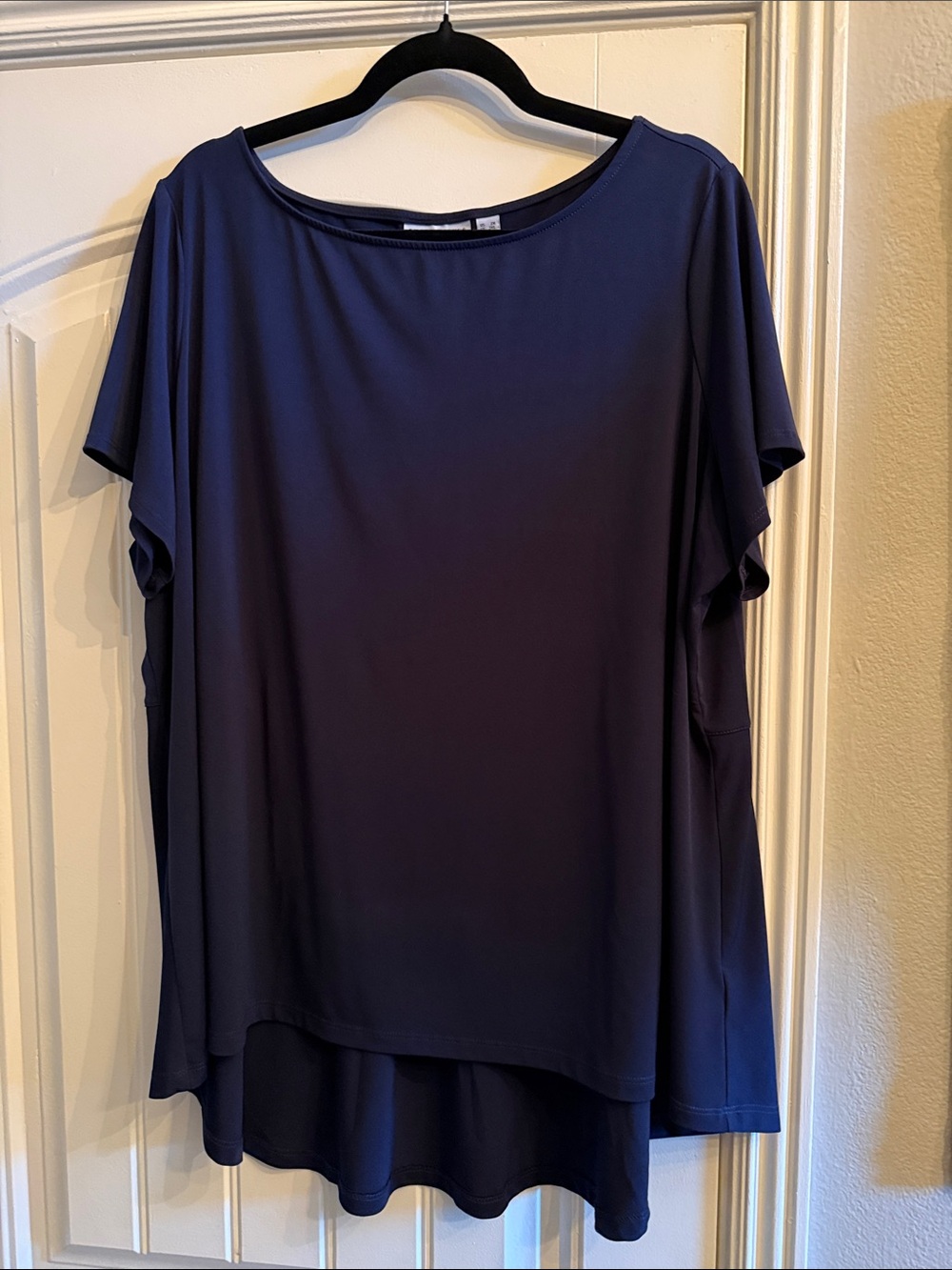 Susan Graver Navy Short-Sleeve Layered Tunic